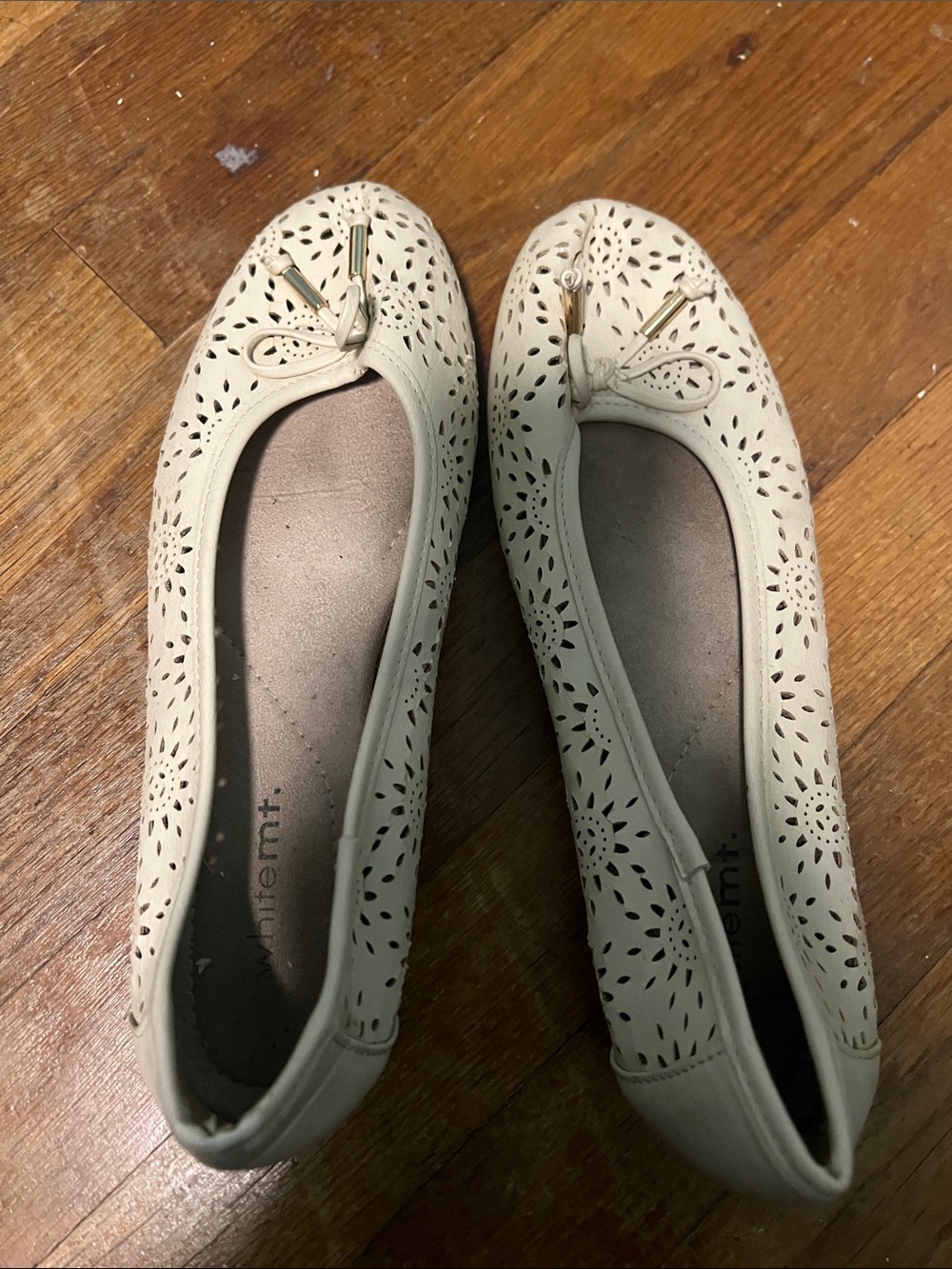Cole Haan Cream Laser-Cut Bow Ballet Flats